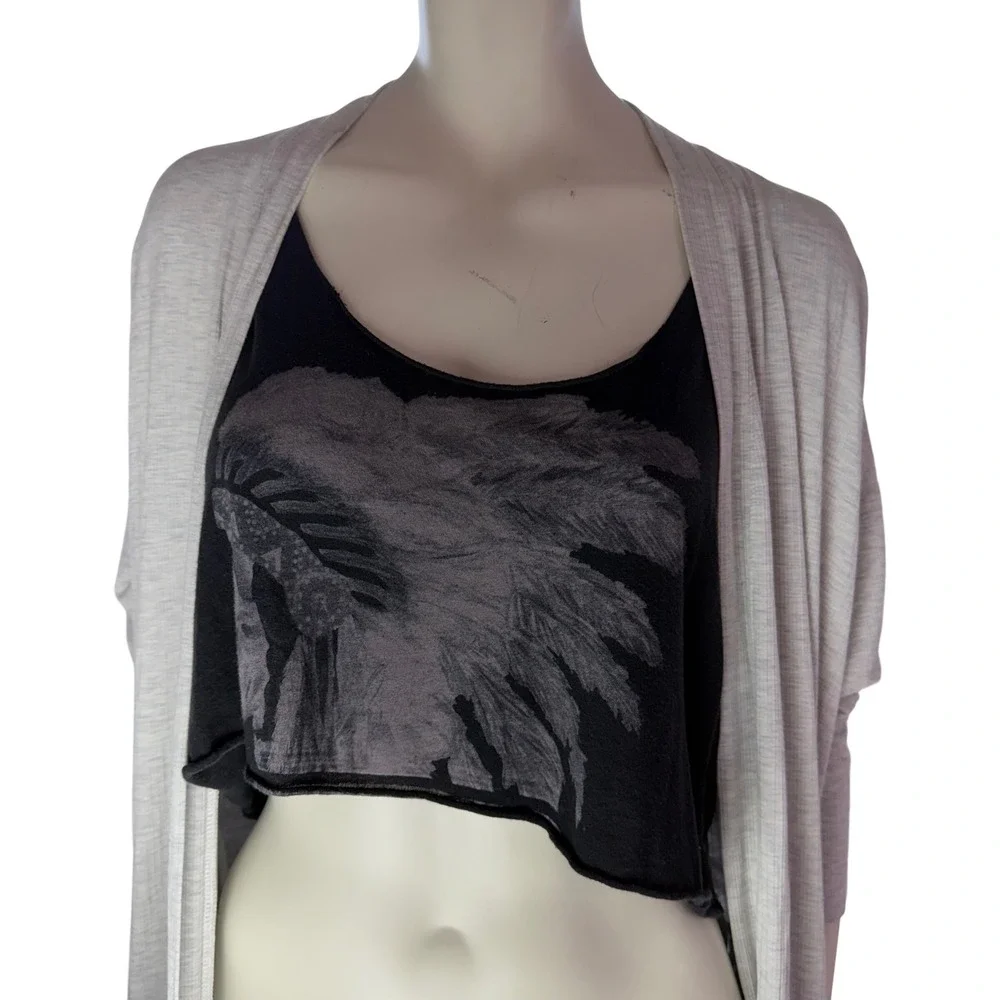 Brandy Melville Black Crop Tank Feather Graphic Grunge Gothcore Cami Boho Y2K OS - Picture 4 of 13